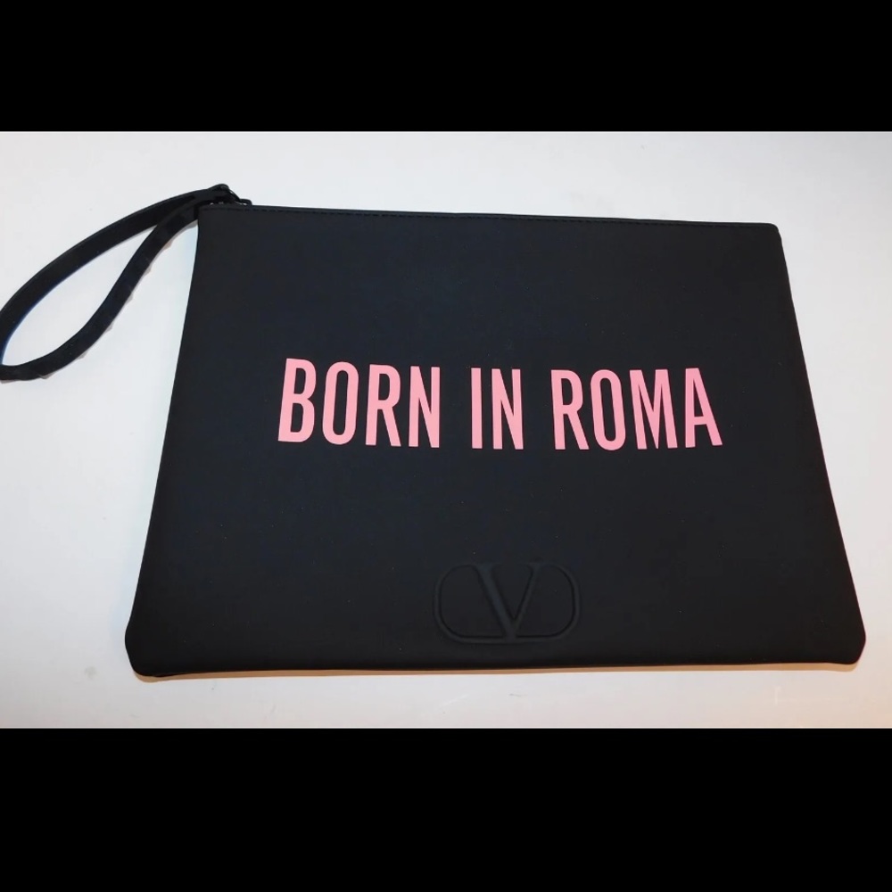 Valentino Born In Roma Black Pink Rubber Large Fragrance Clutch Bag